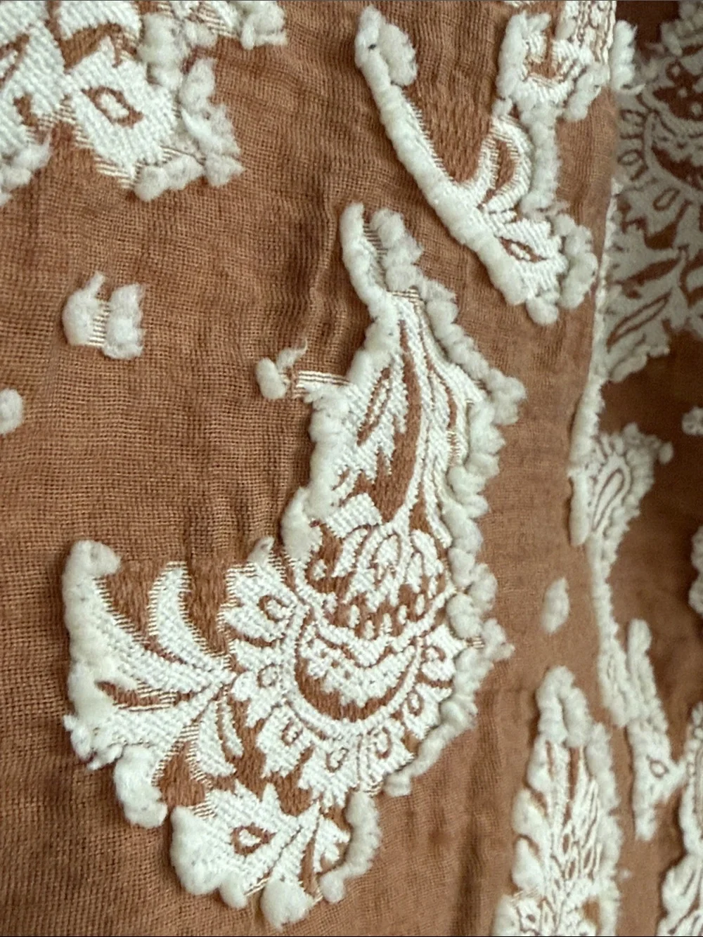 Anthropologie Jacquard Paisley Button Down Top 3/4 Puff Sleeve Romantic Boho Sz